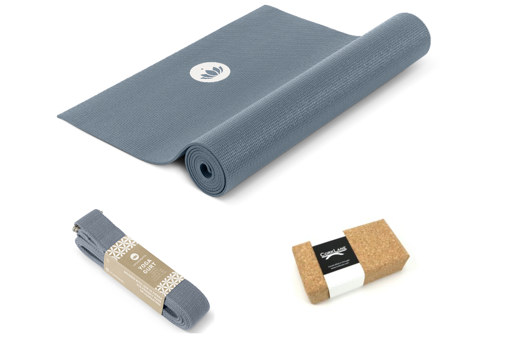Yogaudstyr lille startpakke med XL yogamåtte - Cornflower