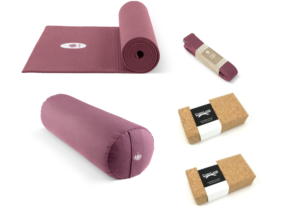 Yogaudstyr startpakke stor med XL yogamåtte - Aubergine
