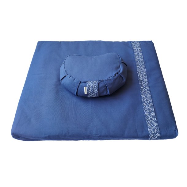 Meditationsset med halvmne meditationskudde &amp; meditationsmatta - Denim Blue