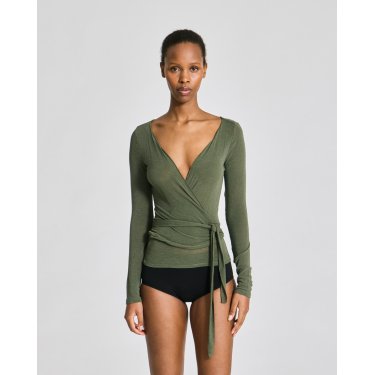 Anne wool wrap blus, Olive Night