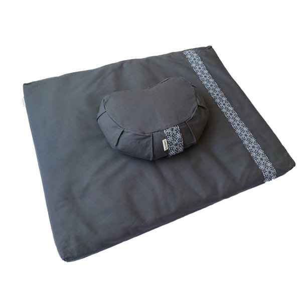 Meditationsset med halvmne meditationskudde &amp; meditationsmatta - Grey