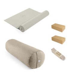Yogaudstyr startpakke med yogam�tte, p�lle, b�lte og blokke, Light Taupe