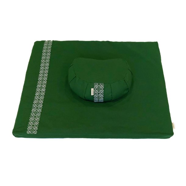 Meditationsset med halvmne meditationskudde &amp; meditationsmatta - Forest Green