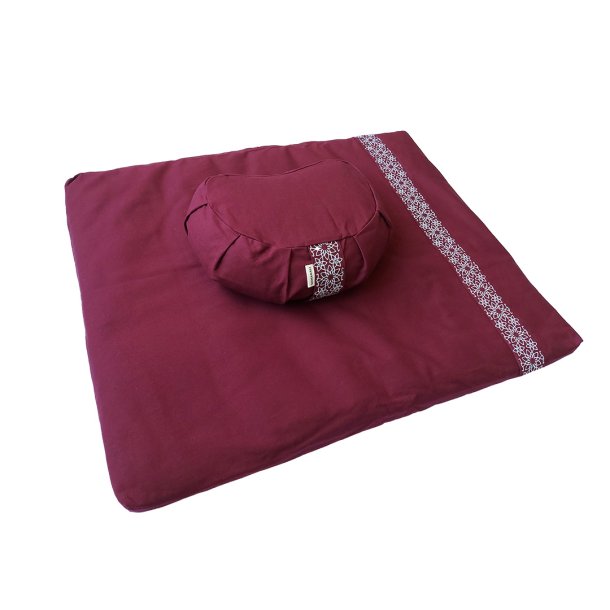 Meditationsset med halvmne meditationskudde &amp; meditationsmatta - Maroon