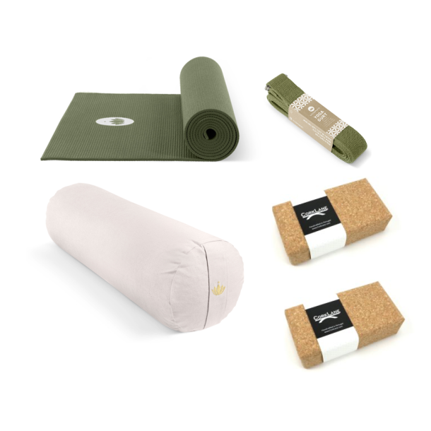 Yogaudstyr startpakke stor med XL yogamtte - Oliven Grn